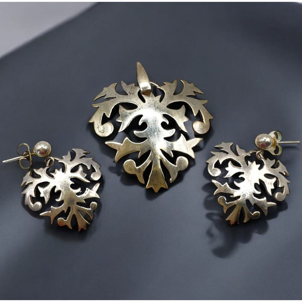 Vintage Cut Out Heart Pendant & Earrings Set Ster. Silver 925 Signed J. Rogers